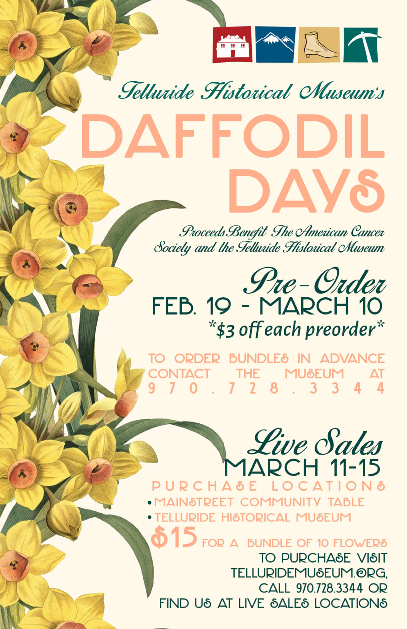 Daffodil Days are Here! Live Sales Happening This Week! Telluride Historical Museum